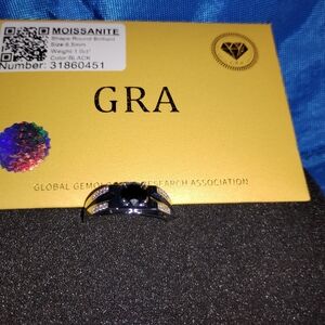 GRA Certified Black Moissanite Ring - Silver Tone